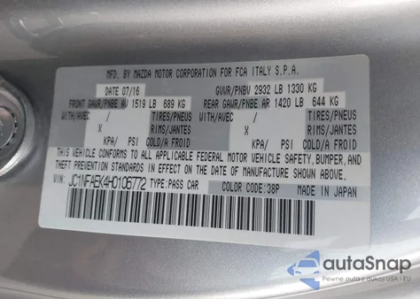 2017 Fiat 124 Spider Classica из США, поврежденный, VIN JC1NFAEK4H0106772